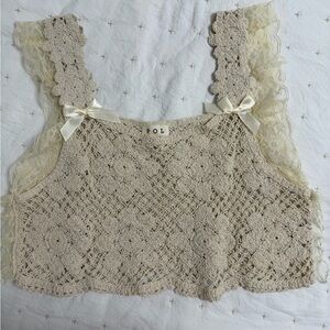 POL Cream Crochet Lace Top